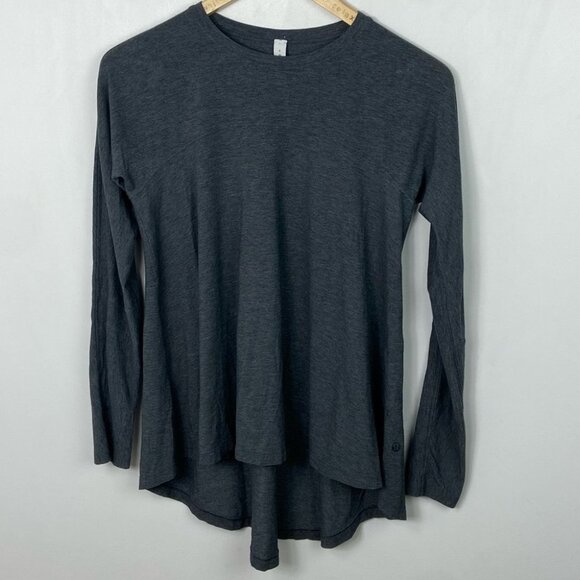 Lululemon Acadian Long Sleeve Top Heathered Pitch Grey‎ Size 4 Pima Cotton Tee - Picture 9 of 10